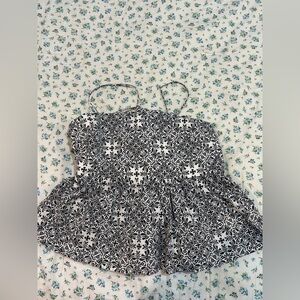 Express Black and White Pattern peplum Back Bow Tie Top Large